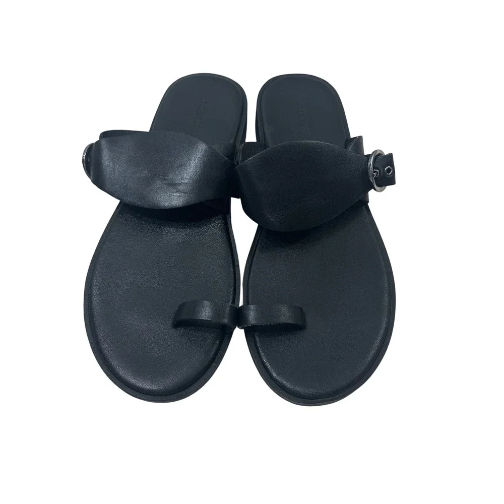 Free People Black Leather Toe‎ Loop Barcelona Buckle Slide Sandals Womens 6